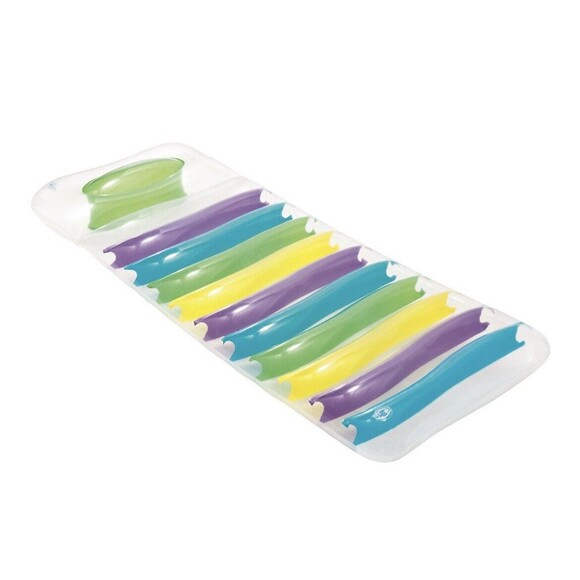H2O Deluxe Relaxing Pool Lounge Raft Tanning Float Transparent 73x27” Colorful - Picture 1 of 7